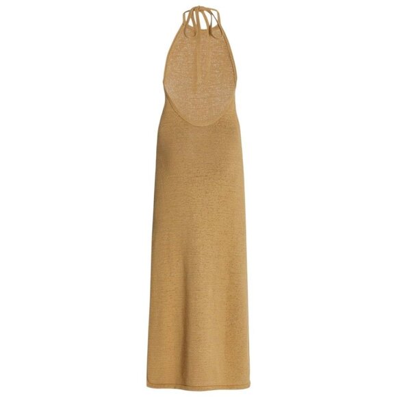 Cult Gaia Karina Halter Knit Midi Dress Wicker Tan Slit Open Back Sz L NWT $398 - Picture 5 of 12